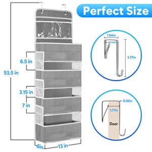 Pro Goleem Over the Door Hanging Organizer, High Capacity Baby Storage with 4 Large Pockets 6 Mesh Side Pockets and 2 PVC Pockets, for Cosmetics, Toys, Baby Stuff, Sundries, Grey, 1 Pack