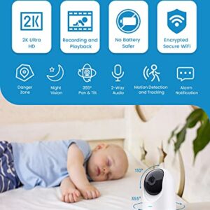 Baby Monitor - 2K Ultra HD Video Baby Monitor with Camera and Audio - Baby Camera Monitor WiFi Smartphone with Night Vision, Video Recording, App Control, Motion Detection/Tracking, 2-Way Audio