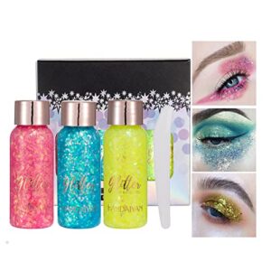 pexihoap 3 colors glitter body gel set, cosmetic glitter, festival glitter makeup for body, face,and hair（3 colors/set） (set b: pink+light blue+yellow)