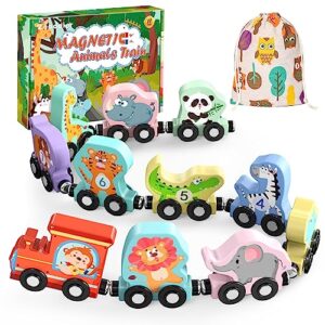 zeoddler toys for toddlers, 11 pcs magnetic wooden animals train set, montessori toys for toddlers, preschool learning activities for kids, birthday gifts for boys, girls