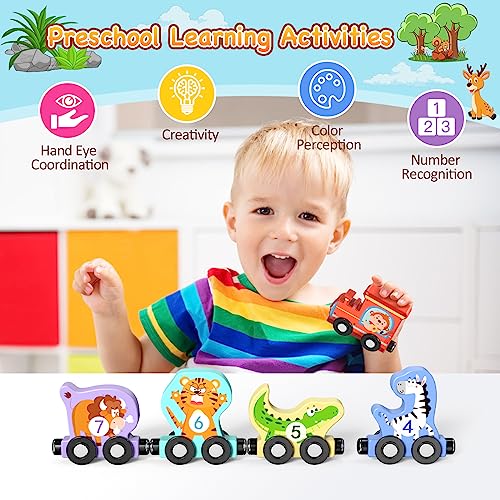 Zeoddler Toys for Toddlers, 11 PCS Magnetic Wooden Animals Train Set, Montessori Toys for Toddlers, Preschool Learning Activities for Kids, Birthday Gifts for Boys, Girls