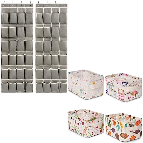 EZOWare 4 Pcs Small Foldable Storage Bins Baskets + 2 Pcs 24 Large Pockets Over The Door Hanging Organizer for Bathroom Toys Nursery Kids Toddlers Home