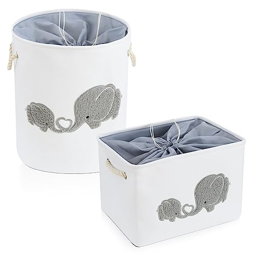 INough 2 pack Storage Baskets, Baby Hamper for Nursery Boy, Baby Laundry Basket Elephant Large Kids Laundry Baskets, Nursery Hamper for Baby, Baby Nursery Decor for Livingroom Kidsroom Play Room