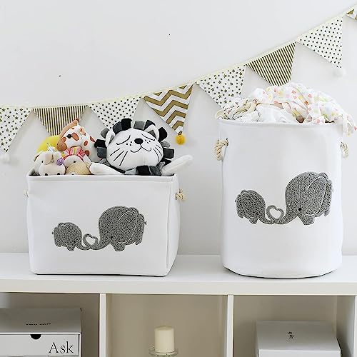 INough 2 pack Storage Baskets, Baby Hamper for Nursery Boy, Baby Laundry Basket Elephant Large Kids Laundry Baskets, Nursery Hamper for Baby, Baby Nursery Decor for Livingroom Kidsroom Play Room