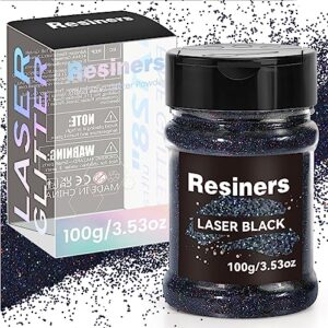 Resiners Holographic Ultra Fine Glitter Powder - 3.53oz/100g, 1/128" Metallic Epoxy Resin Glitter Sequins Flakes for Tumblers,Slime, Nails, Paint, Art Crafts - Laser Black