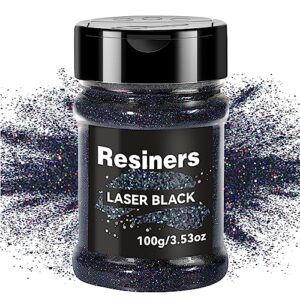 resiners holographic ultra fine glitter powder - 3.53oz/100g, 1/128" metallic epoxy resin glitter sequins flakes for tumblers,slime, nails, paint, art crafts - laser black