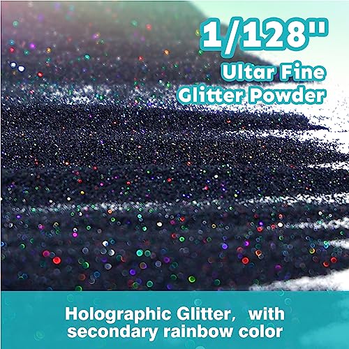 Resiners Holographic Ultra Fine Glitter Powder - 3.53oz/100g, 1/128" Metallic Epoxy Resin Glitter Sequins Flakes for Tumblers,Slime, Nails, Paint, Art Crafts - Laser Black