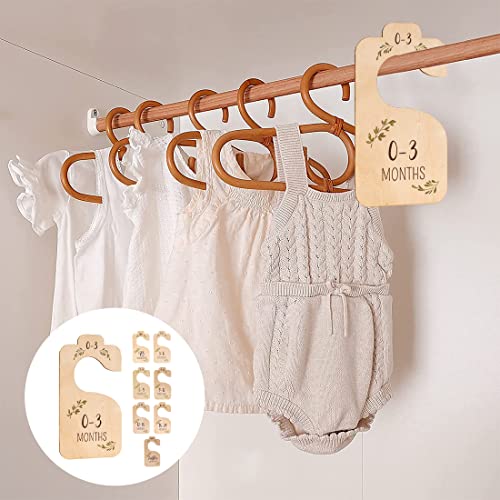 TOBETOPTOOLER 8 Pcs Baby Closet Dividers Nursery Baby Closet Hanger Organizer Wood Double Sided Baby Clothes Dividers from Newborn to 24 Months (Burlywood)