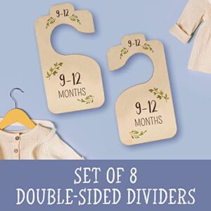 TOBETOPTOOLER 8 Pcs Baby Closet Dividers Nursery Baby Closet Hanger Organizer Wood Double Sided Baby Clothes Dividers from Newborn to 24 Months (Burlywood)