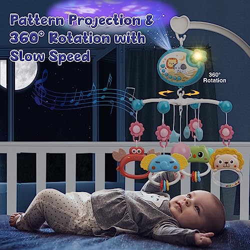 Mini Tudou Crib Mobile with Music and Lights,Baby Mobile for Crib with Hanging Rotating Rattle Toy,Star Projection,400 Lullabies and Timing Function,Remote Control Baby Crib Mobile for Boys Girls