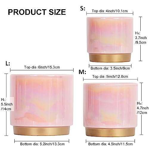 Gepege Pink Indoor Plant Pots for Plants, Ceramic Planter with Drainage Hole, 6.0 inch+5.0 Inch+4.0 Inch. Succulent Orchid Flower Pot - Rainbow Pearl Glaze