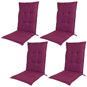 fyboor high back chair cushions, rocking chair cushion outdoor, indoor back and seat cushion with ties, patio recliner cushions for adirondack, sun lounger chair pads 120x50cm,burgundy,set of 4
