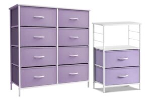 sorbus kids dresser with 8 drawers and 2 drawer nightstand bundle - matching furniture set - storage unit organizer chests for clothing - bedroom, kids rooms, nursery, & closet (purple)