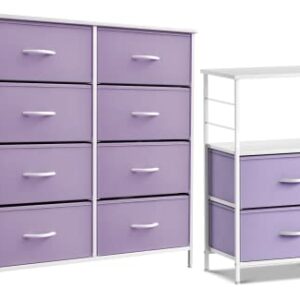 Sorbus Kids Dresser with 8 Drawers and 2 Drawer Nightstand Bundle - Matching Furniture Set - Storage Unit Organizer Chests for Clothing - Bedroom, Kids Rooms, Nursery, & Closet (Purple)