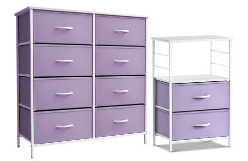 Sorbus Kids Dresser with 8 Drawers and 2 Drawer Nightstand Bundle - Matching Furniture Set - Storage Unit Organizer Chests for Clothing - Bedroom, Kids Rooms, Nursery, & Closet (Purple)