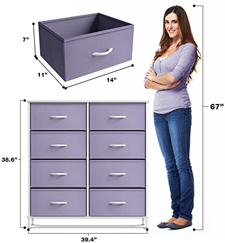 Sorbus Kids Dresser with 8 Drawers and 2 Drawer Nightstand Bundle - Matching Furniture Set - Storage Unit Organizer Chests for Clothing - Bedroom, Kids Rooms, Nursery, & Closet (Purple)