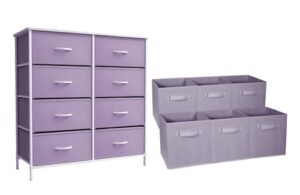 sorbus kids purple dresser with 8 drawers + 11 inch purple cube storage bins (6 pack) bundle - matching set - storage unit organizers for clothing - bedroom, kids rooms, nursery, & closet