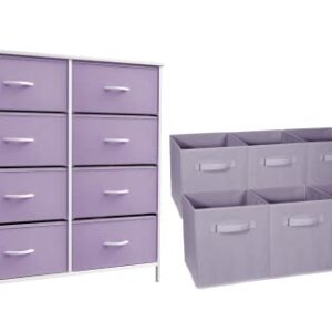 Sorbus Kids Purple Dresser with 8 Drawers + 11 Inch Purple Cube Storage Bins (6 Pack) Bundle - Matching Set - Storage Unit Organizers for Clothing - Bedroom, Kids Rooms, Nursery, & Closet