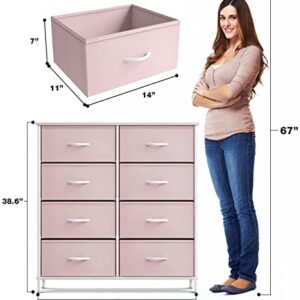 Sorbus Kids Pink Dresser with 8 Drawers + 11 Inch Pink, Purple, & Orange Cube Storage Bins (6 Pack) Bundle - Matching Set - Storage Unit Organizers for Clothing - Bedroom, Kids Rooms, Nursery, & Close