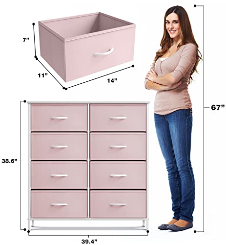 Sorbus Kids Pink Dresser with 8 Drawers + 11 Inch Pink, Purple, & Orange Cube Storage Bins (6 Pack) Bundle - Matching Set - Storage Unit Organizers for Clothing - Bedroom, Kids Rooms, Nursery, & Close