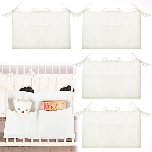 Windyun 4 Pcs Crib Organizer Hanging for Crib Hanging Storage Bag 2 Pockets Organizer Hanging Diaper Caddy Linen Diaper Holder Organizer Nursery Hanging Organizers for Baby Essentials Organization