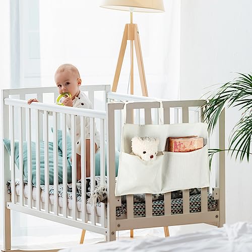 Windyun 4 Pcs Crib Organizer Hanging for Crib Hanging Storage Bag 2 Pockets Organizer Hanging Diaper Caddy Linen Diaper Holder Organizer Nursery Hanging Organizers for Baby Essentials Organization