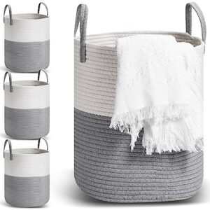 tanlade 4 pack tall baby laundry basket woven cotton rope laundry hamper basket boho toy storage basket nursery clothes hamper basket dirty clothes basket with handles for bathroom living room (grey)