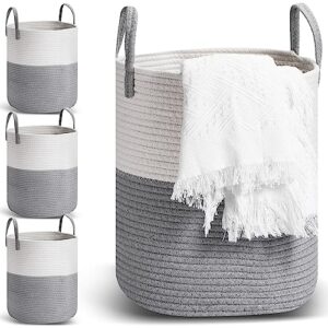 Tanlade 4 Pack Tall Baby Laundry Basket Woven Cotton Rope Laundry Hamper Basket Boho Toy Storage Basket Nursery Clothes Hamper Basket Dirty Clothes Basket with Handles for Bathroom Living Room (Grey)