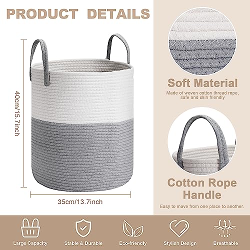 Tanlade 4 Pack Tall Baby Laundry Basket Woven Cotton Rope Laundry Hamper Basket Boho Toy Storage Basket Nursery Clothes Hamper Basket Dirty Clothes Basket with Handles for Bathroom Living Room (Grey)