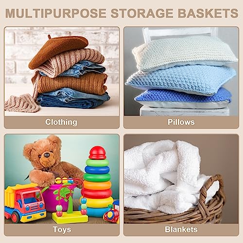 Tanlade 4 Pack Tall Baby Laundry Basket Woven Cotton Rope Laundry Hamper Basket Boho Toy Storage Basket Nursery Clothes Hamper Basket Dirty Clothes Basket with Handles for Bathroom Living Room (Grey)