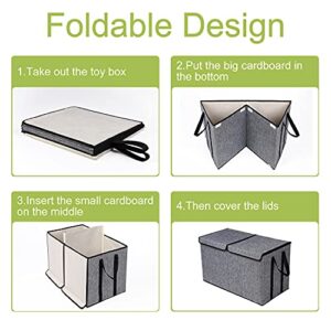 YOLOXO 2 Pack Large Kids Toy Box Chest Storage Organizer with Flip-Top Lid Dark Grey+Beige