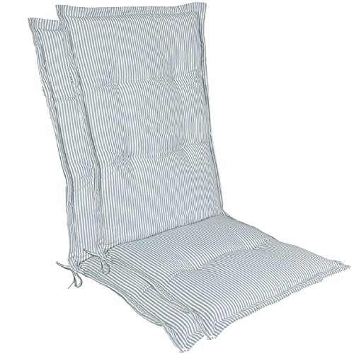 FYBOOR 2 Pack Outdoor/Indoor High Back Chair Cushion, Seat/Back Patio Chair Cushion for Outdoor Furniture, Fade Resistant Stuffed High Rebound Foam Adirondack Replacement Chair Cushion,Blue Stripes