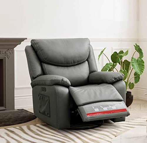 Luffield Large Electronic Power Recliner Chair， 270 Degree Swivel Recliners Comfy Glider Rocking Chairs with USB & Type-C Ports，Soft Fabric Sofa Chair for Living Room