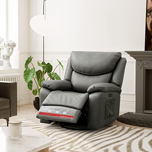 Luffield Large Electronic Power Recliner Chair， 270 Degree Swivel Recliners Comfy Glider Rocking Chairs with USB & Type-C Ports，Soft Fabric Sofa Chair for Living Room