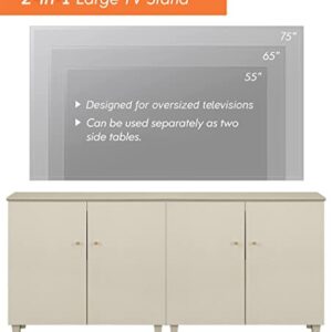 WAMPAT Wide Dresser Chest with Doors for Bedroom, 2-in-1 Modern Beige Wood Closet Storage Organizer with 6 Compartments for Kids Room, Nursery, 70.8x15.3x32.4