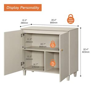 WAMPAT Wide Dresser Chest with Doors for Bedroom, 2-in-1 Modern Beige Wood Closet Storage Organizer with 6 Compartments for Kids Room, Nursery, 70.8x15.3x32.4