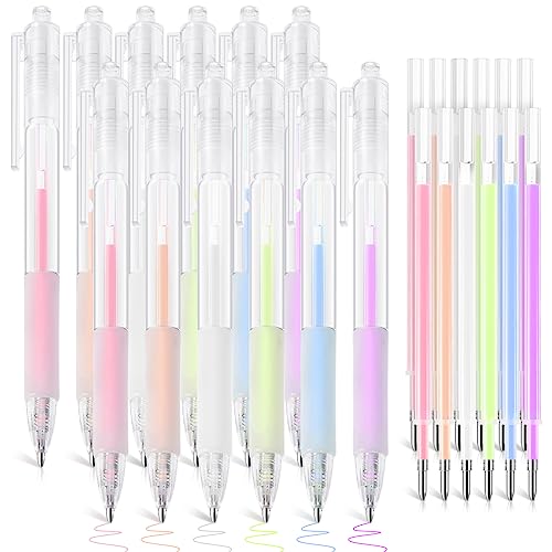 Lincia 12 Pcs Ball Point Glue Pen Easy Control Glue Pens for Crafting Liquid Fabric Glue Pen with 12 Refills for Kids Scrapbook Card Making School Supplies DIY Art Drawing, 1 mm Tip, 6 Colors