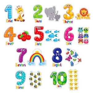 flyab numbers wall stickers 5 sheets learning educational number wall decals peel and stick animal wall decals stickers for kids toddlers classroom playroom daycare nursery bedroom decorations