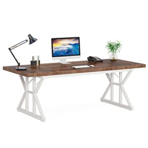 Tribesigns 70.8-Inch Executive Desk, Large Computer Office Desk Workstation, Modern Simple Style Laptop Desk Study Writing Table Business Furniture for Home Office (Brown/White)