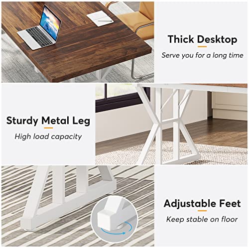 Tribesigns 70.8-Inch Executive Desk, Large Computer Office Desk Workstation, Modern Simple Style Laptop Desk Study Writing Table Business Furniture for Home Office (Brown/White)