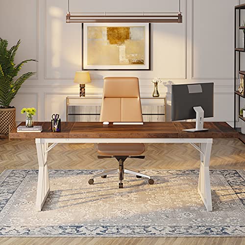 Tribesigns 70.8-Inch Executive Desk, Large Computer Office Desk Workstation, Modern Simple Style Laptop Desk Study Writing Table Business Furniture for Home Office (Brown/White)