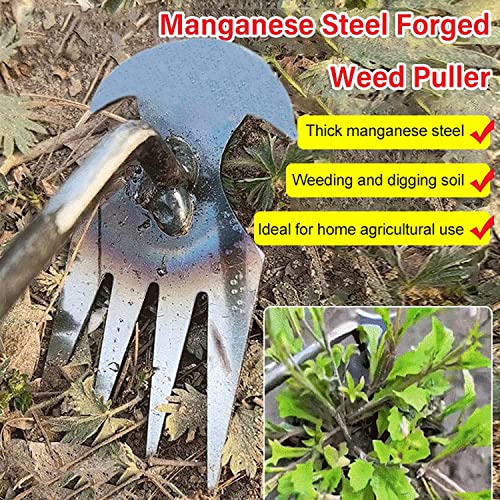 New Weeding Artifact Uprooting Weeding Tool, 4 Teeth Dual Purpose Weeder Tool, Hand Weeder Tool for Garden Yard Farm Weed Removal (Wood-14.5inch)