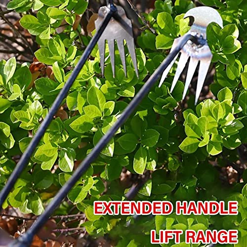 Weeding Artifact Uprooting Weeding Tool, Manganese Steel Multifunctional Weeder, Hand Weeder Tool, 4 Teeth Stand Up Weed Puller Tool with Handle for Garden Yard Farm Weed Removal (11in, Wood Handle)