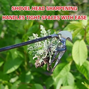 Weeding Artifact Uprooting Weeding Tool, Manganese Steel Multifunctional Weeder, Hand Weeder Tool, 4 Teeth Stand Up Weed Puller Tool with Handle for Garden Yard Farm Weed Removal (11in, Wood Handle)