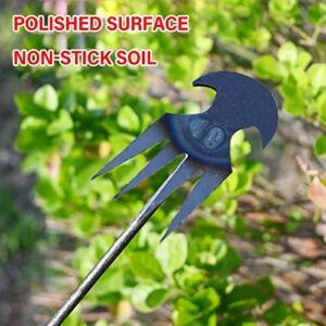 Weeding Artifact Uprooting Weeding Tool, Manganese Steel Multifunctional Weeder, Hand Weeder Tool, 4 Teeth Stand Up Weed Puller Tool with Handle for Garden Yard Farm Weed Removal (11in, Wood Handle)