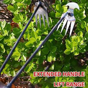 Amposei Weeding Artifact Uprooting Weeding Tool, Multifunctional Weeder, Hand Weeder Tool, 4 Teeth Stand Up Weed Puller Tool with Handle for Garden Yard Farm Weed Removal (20in, Metal Handle)