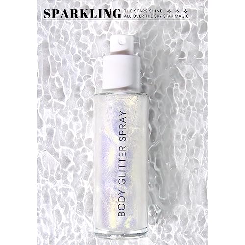 HOSAILY Body Glitter Spray, Moisturizing Bronze Body Shimmer Luminizer Glow Illuminator Quick-Drying and Non-Sticky Glitter Spray Liquid Highlighter Spray for Face Hair Body Glitter, 60ML -Silver