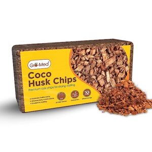 gro-med coco chips brick, omri listed, triple washed coconut coir, low ec, ph balanced, easy expansion coco husk mulch for garden, indoor and outdoor plants. perlite, orchid bark alternative (500 g)