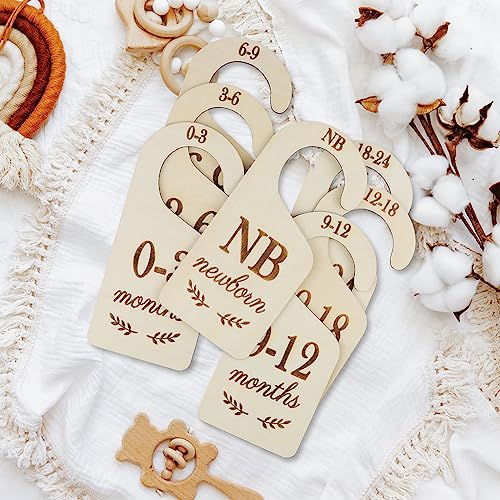 Zamwix Wooden Baby Closet Dividers - Double-Sided Closet Size Dividers from Newborn to 24 Months Baby Clothes Hanging Organizer