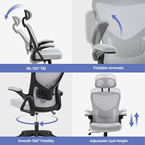 Yaheetech Executive Office Chair Ergonomic Desk Chair High Back Mesh Computer Chair with Lumbar Support Adjustable Armrest, Backrest and Headrest Swivel Chair for Manager Conference Room,Light Gray